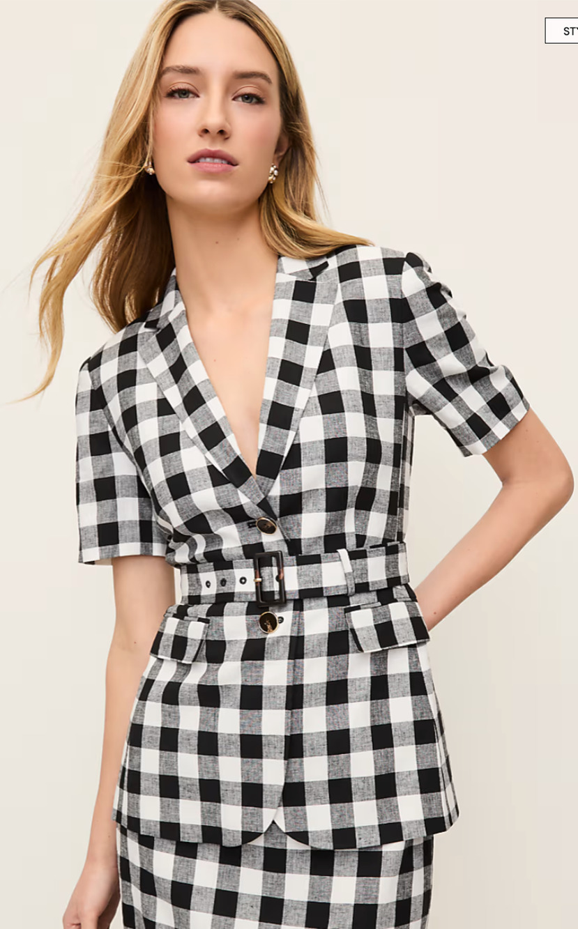 ANN TAYLOR BLACK WHITE GINGHAM LINEN BLEND GREENWICH BLAZER JACKET 16P 16 PETITE